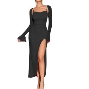Women’s Black Side Split Ruched Bodycon Formal Cocktail Dress